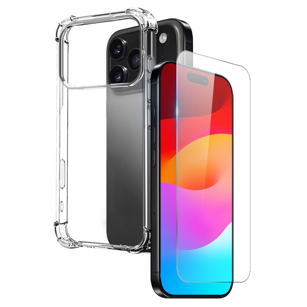 NORTHJO iPhone 17 Pro Max 2-i-1 Beskyttelsessett m. Støtabsorberende Fleksibelt Plast Deksel & Herdet Skjermbeskyttelsesglass - Gjennomsiktig