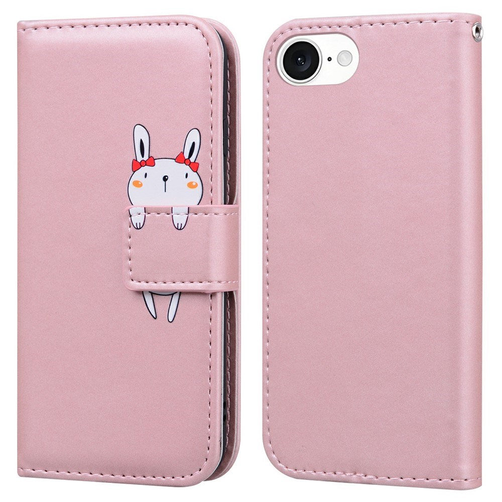 iPhone 17e / 16e Kunstskinn Flip Deksel m. Figur - Rosa