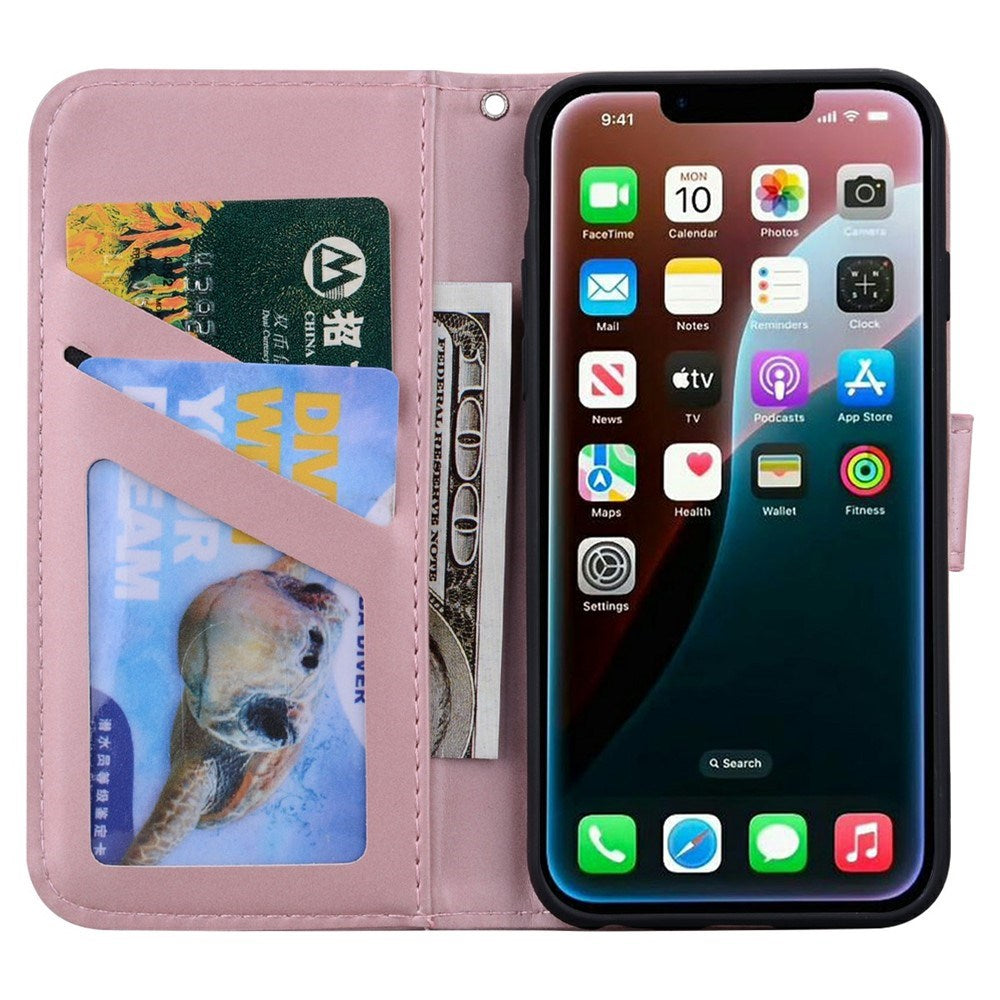 iPhone 17e / 16e Kunstskinn Flip Deksel m. Figur - Rosa