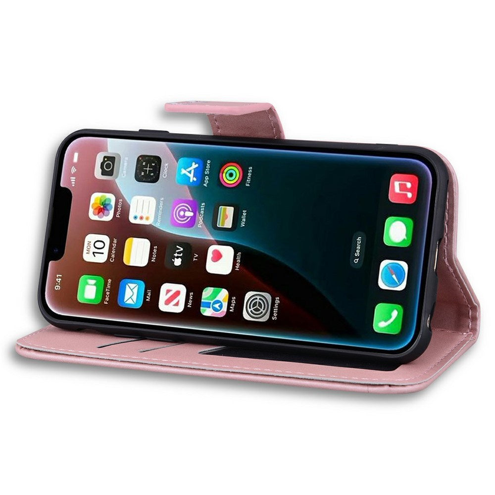 iPhone 17e / 16e Kunstskinn Flip Deksel m. Figur - Rosa