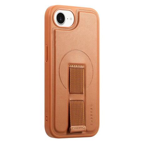 iPhone 17e / 16e Hard Plast Deksel m. Kunstskinn Bakside & Fingerrem - MagSafe Kompatibel - Brun