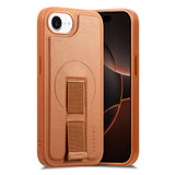 iPhone 17e / 16e Hard Plast Deksel m. Kunstskinn Bakside & Fingerrem - MagSafe Kompatibel - Brun