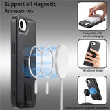 iPhone 17e / 16e Hard Plast Deksel m. Kunstskinn Bakside & Fingerrem - MagSafe Kompatibel - Svart