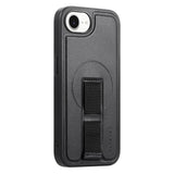 iPhone 17e / 16e Hard Plast Deksel m. Kunstskinn Bakside & Fingerrem - MagSafe Kompatibel - Svart