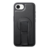 iPhone 17e / 16e Hard Plast Deksel m. Kunstskinn Bakside & Fingerrem - MagSafe Kompatibel - Svart