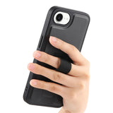 iPhone 17e / 16e Hard Plast Deksel m. Kunstskinn Bakside & Fingerrem - MagSafe Kompatibel - Svart