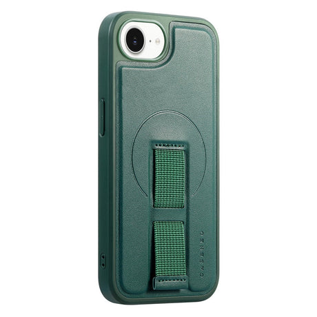 iPhone 17e / 16e Hard Plast Deksel m. Kunstskinn Bakside & Fingerrem - MagSafe Kompatibel - Grønn