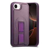 iPhone 17e / 16e Hard Plast Deksel m. Kunstskinn Bakside & Fingerrem - MagSafe Kompatibel - Lilla
