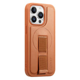 iPhone 13 Pro Hard Plast Deksel m. Kunstskinn Bakside & Fingerrem - MagSafe Kompatibel - Brun