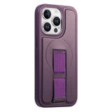 iPhone 13 Pro Hard Plast Deksel m. Kunstskinn Bakside & Fingerrem - MagSafe Kompatibel - Lilla