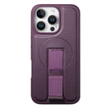 iPhone 13 Pro Hard Plast Deksel m. Kunstskinn Bakside & Fingerrem - MagSafe Kompatibel - Lilla