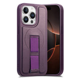 iPhone 13 Pro Hard Plast Deksel m. Kunstskinn Bakside & Fingerrem - MagSafe Kompatibel - Lilla
