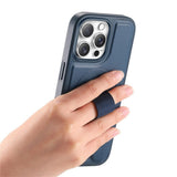 iPhone 13 Pro Hard Plast Deksel m. Kunstskinn Bakside & Fingerrem - MagSafe Kompatibel - Blå
