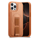 iPhone 12 / 12 Pro Hard Plast Deksel m. Kunstskinn Bakside & Fingerrem - MagSafe Kompatibel - Brun