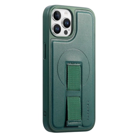 iPhone 12 / 12 Pro Hard Plast Deksel m. Kunstskinn Bakside & Fingerrem - MagSafe Kompatibel - Grønn