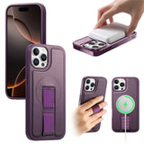 iPhone 12 / 12 Pro Hard Plast Deksel m. Kunstskinn Bakside & Fingerrem - MagSafe Kompatibel - Lilla