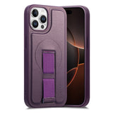 iPhone 12 / 12 Pro Hard Plast Deksel m. Kunstskinn Bakside & Fingerrem - MagSafe Kompatibel - Lilla