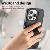 iPhone 14 Pro Hard Plast Deksel m. Kunstskinn Bakside & Fingerrem - MagSafe Kompatibel - Svart