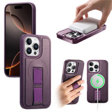 iPhone 14 Pro Hard Plast Deksel m. Kunstskinn Bakside & Fingerrem - MagSafe Kompatibel - Lilla