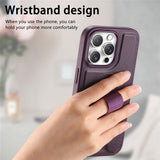 iPhone 14 Pro Hard Plast Deksel m. Kunstskinn Bakside & Fingerrem - MagSafe Kompatibel - Lilla