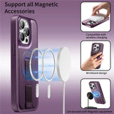iPhone 14 Pro Hard Plast Deksel m. Kunstskinn Bakside & Fingerrem - MagSafe Kompatibel - Lilla