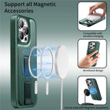 iPhone 15 Pro Hard Plast Deksel m. Kunstskinn Bakside & Fingerrem - MagSafe Kompatibel - Grønn