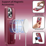iPhone 15 Pro Hard Plast Deksel m. Kunstskinn Bakside & Fingerrem - MagSafe Kompatibel - Rød