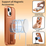 iPhone 15 Hard Plast Deksel m. Kunstskinn Bakside & Fingerrem - MagSafe Kompatibel - Brun