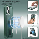 iPhone 15 Hard Plast Deksel m. Kunstskinn Bakside & Fingerrem - MagSafe Kompatibel - Grønn
