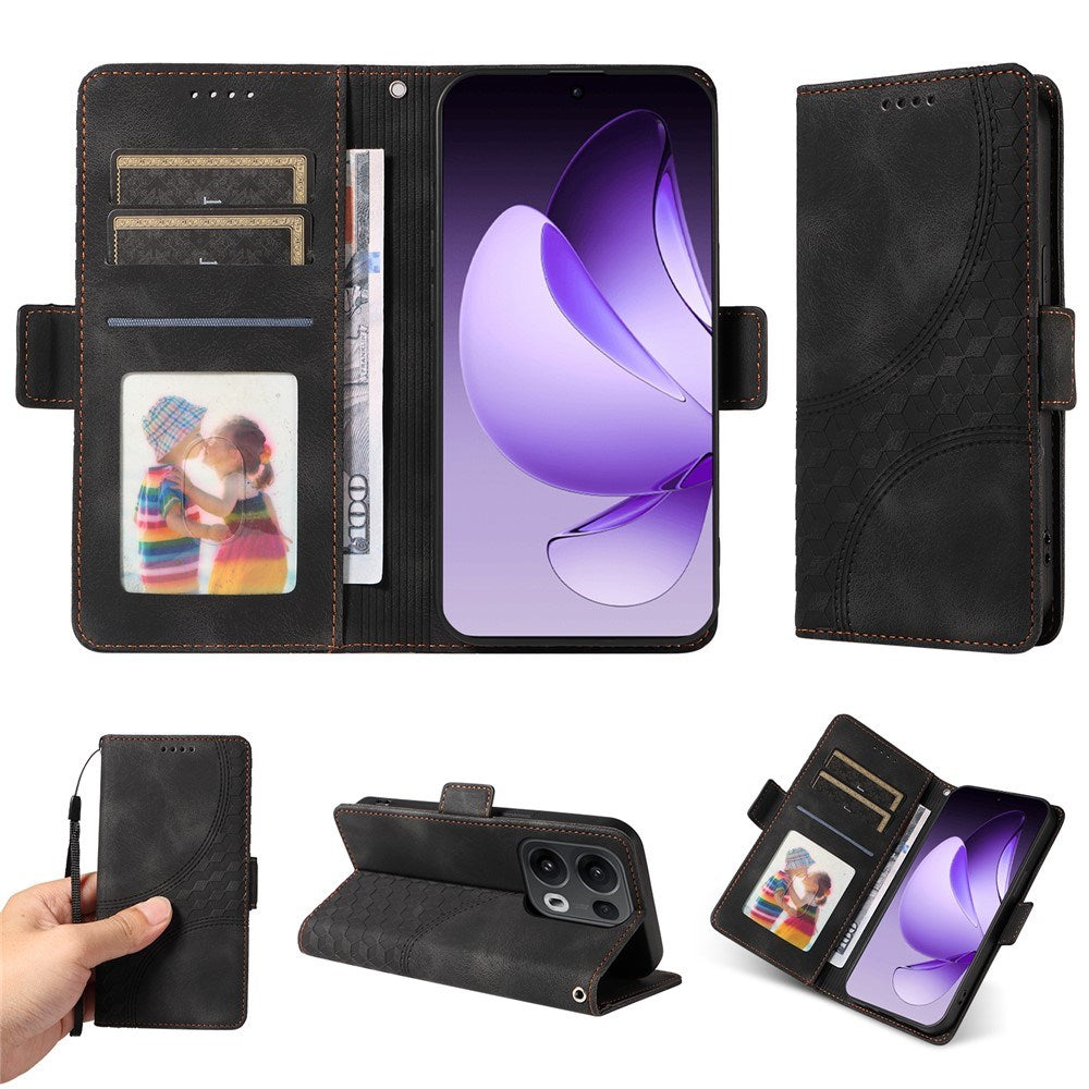 Oppo Reno14 Pro (5G) / Reno13 Pro (5G) Kunstskinn Flip Deksel med Trykk - Svart