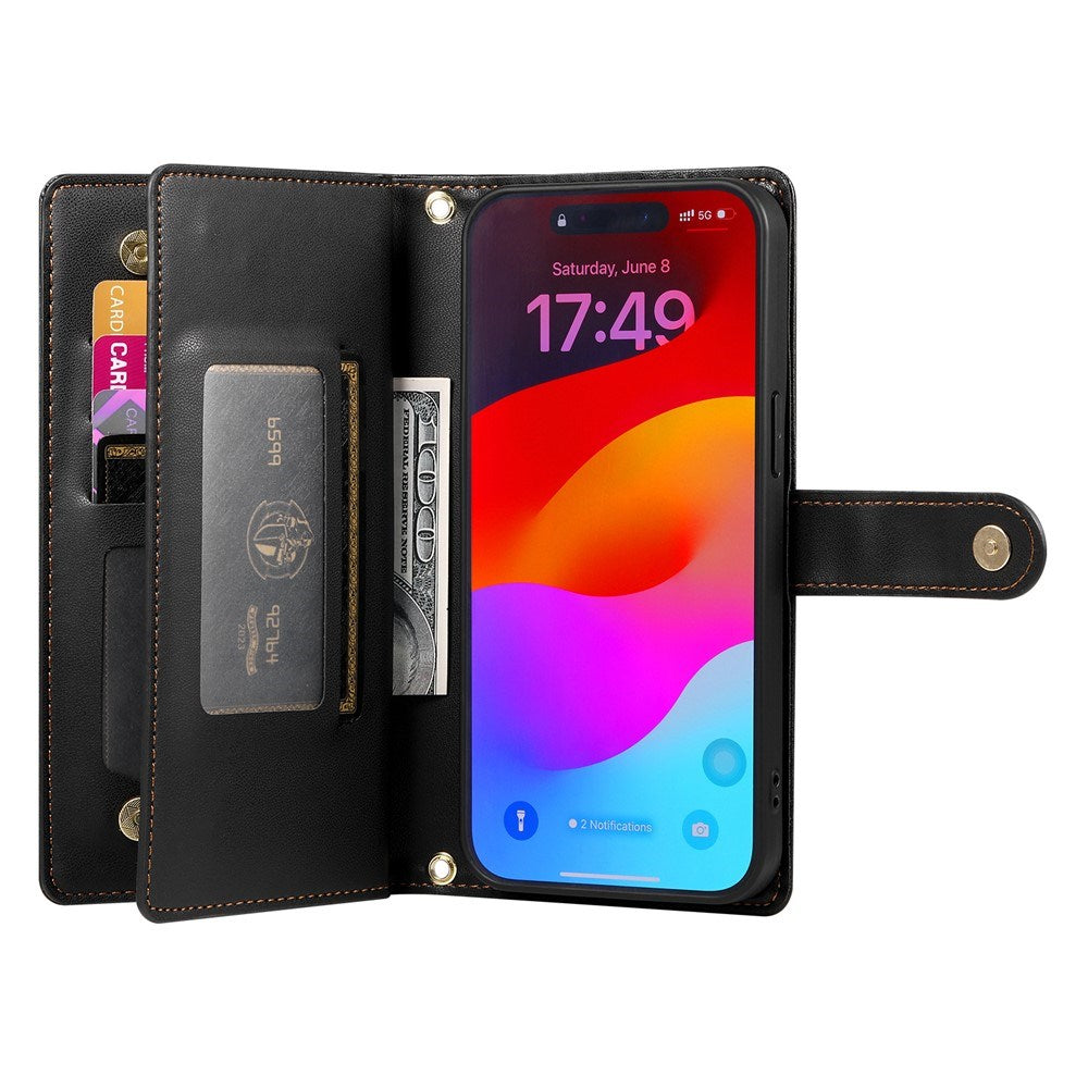 EIDERWOOD iPhone Air Flip Deksel med Kortholder / Glidelåslomme / Stropp - Svart