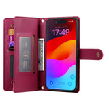 EIDERWOOD iPhone 17 Pro Flip Deksel med Kortholder / Glidelåslomme / Stropp - Rød