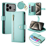 EIDERWOOD iPhone 17 Pro Max Flip Deksel med Kortholder / Glidelåslomme / Stropp - Turkis