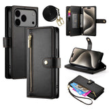 EIDERWOOD iPhone 17 Pro Max Flip Deksel med Kortholder / Glidelåslomme / Stropp - Svart