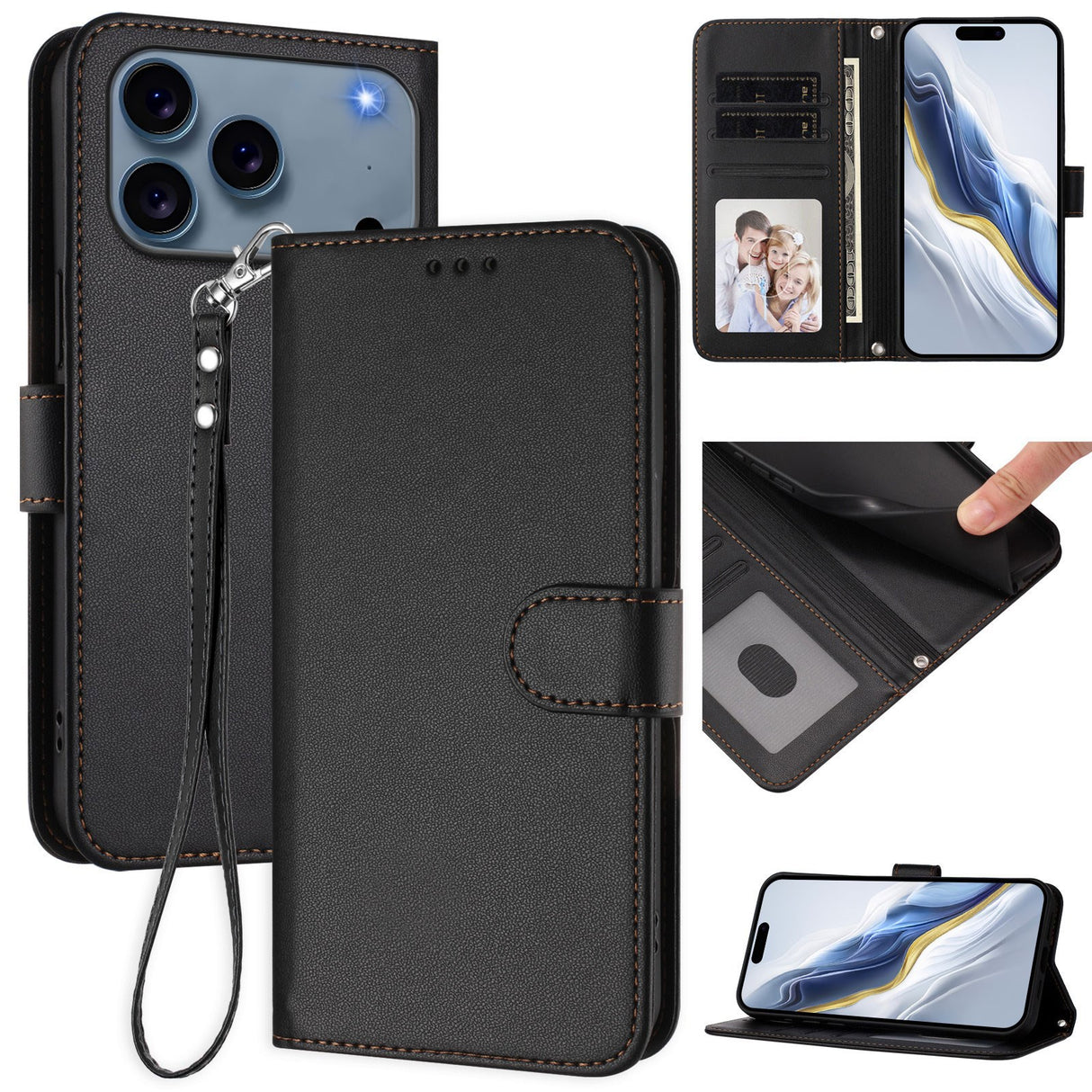 iPhone 18 Pro Max / 17 Pro Max EIDERWOOD Kunstskinn Flip Deksel m. Stropp - Svart
