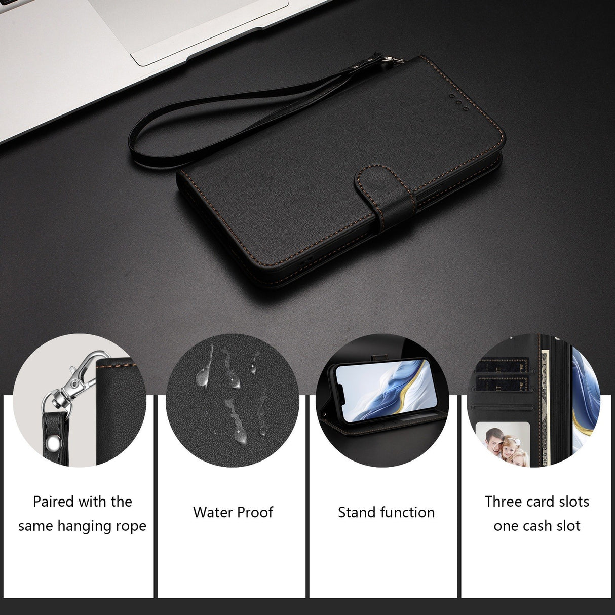 iPhone 18 Pro Max / 17 Pro Max EIDERWOOD Kunstskinn Flip Deksel m. Stropp - Svart