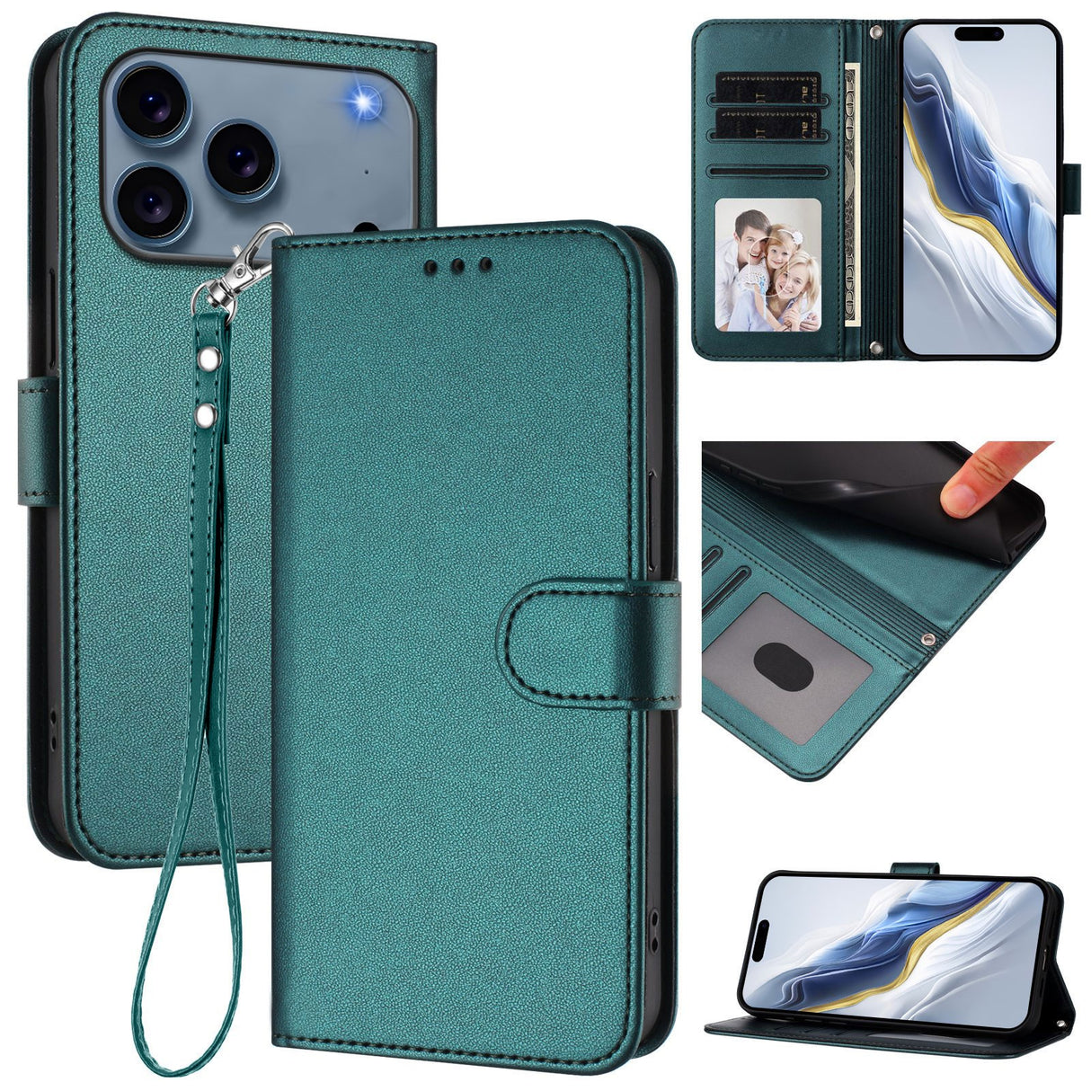 iPhone 18 Pro Max / 17 Pro Max EIDERWOOD Kunstskinn Flip Deksel m. Stropp - Grønn