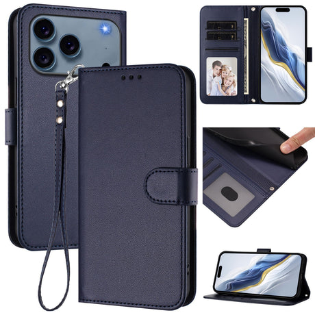 iPhone 18 Pro Max / 17 Pro Max EIDERWOOD Kunstskinn Flip Deksel m. Stropp - Blå