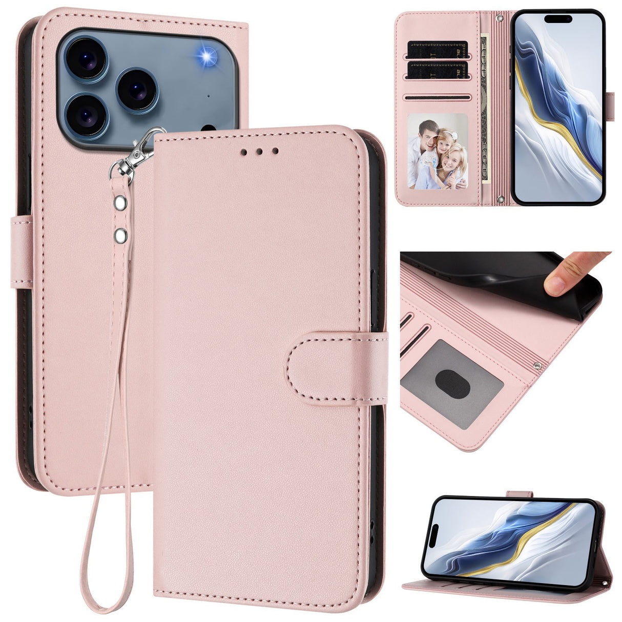 iPhone 18 Pro Max / 17 Pro Max EIDERWOOD Kunstskinn Flip Deksel m. Stropp - Rosa