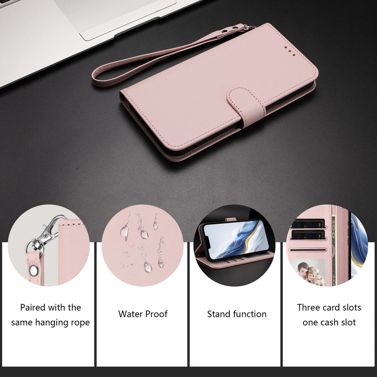 iPhone 18 Pro Max / 17 Pro Max EIDERWOOD Kunstskinn Flip Deksel m. Stropp - Rosa