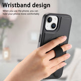 iPhone 14 / 13 Hard Plast Deksel m. Kunstskinn Bakside & Fingerrem - MagSafe Kompatibel - Svart