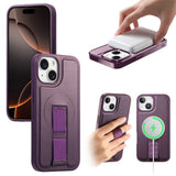 iPhone 14 / 13 Hard Plast Deksel m. Kunstskinn Bakside & Fingerrem - MagSafe Kompatibel - Lilla