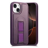 iPhone 14 / 13 Hard Plast Deksel m. Kunstskinn Bakside & Fingerrem - MagSafe Kompatibel - Lilla