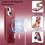 iPhone 14 / 13 Hard Plast Deksel m. Kunstskinn Bakside & Fingerrem - MagSafe Kompatibel - Rød