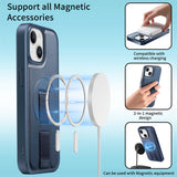 iPhone 14 / 13 Hard Plast Deksel m. Kunstskinn Bakside & Fingerrem - MagSafe Kompatibel - Blå