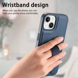 iPhone 14 / 13 Hard Plast Deksel m. Kunstskinn Bakside & Fingerrem - MagSafe Kompatibel - Blå