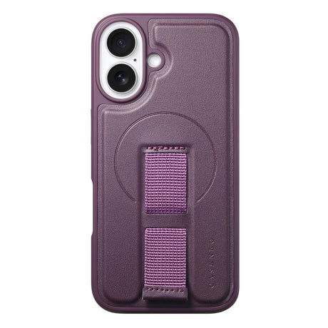 iPhone 16 Hard Plast Deksel m. Kunstskinn Bakside & Fingerrem - MagSafe Kompatibel - Lilla