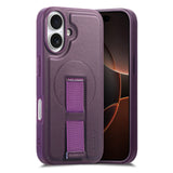 iPhone 16 Hard Plast Deksel m. Kunstskinn Bakside & Fingerrem - MagSafe Kompatibel - Lilla