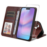 EIDERWOOD iPhone 17 2-i-1 Kunstskinn Flip Deksel med Skjermbeskyttelsesglass - Brun