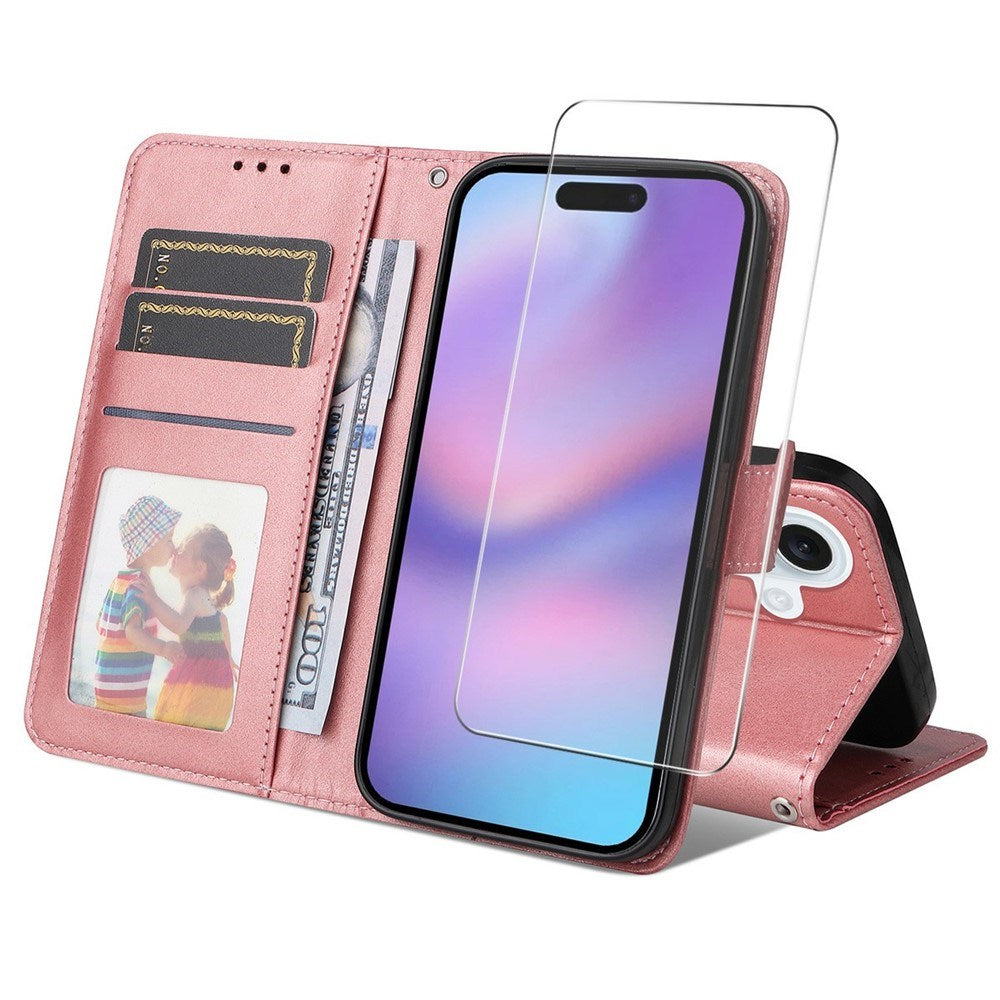 EIDERWOOD iPhone 17 2-i-1 Kunstskinn Flip Deksel med Skjermbeskyttelsesglass - Rosa